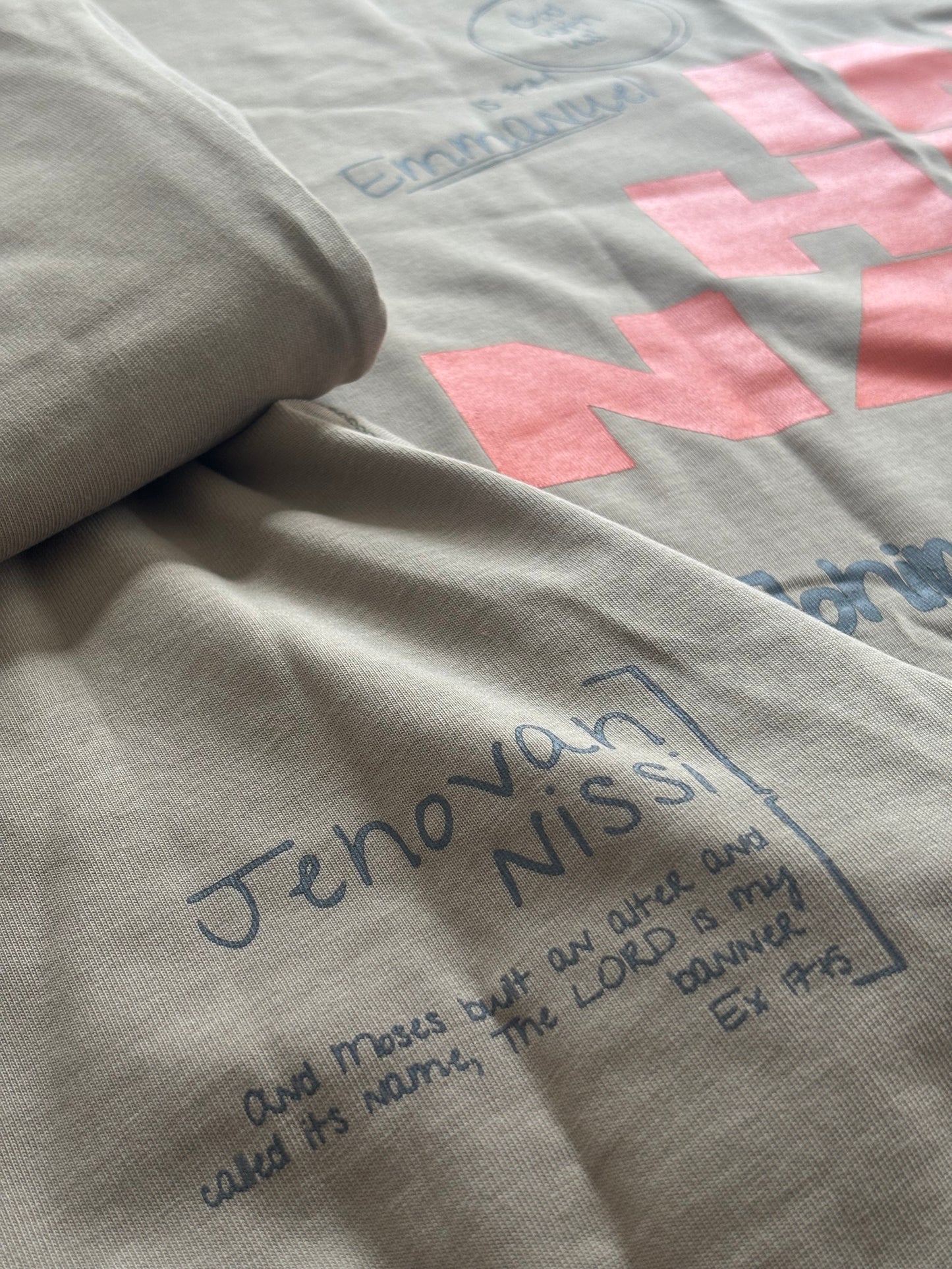 Oversized Tan Graphic Embroidered/Print Tee - His Name