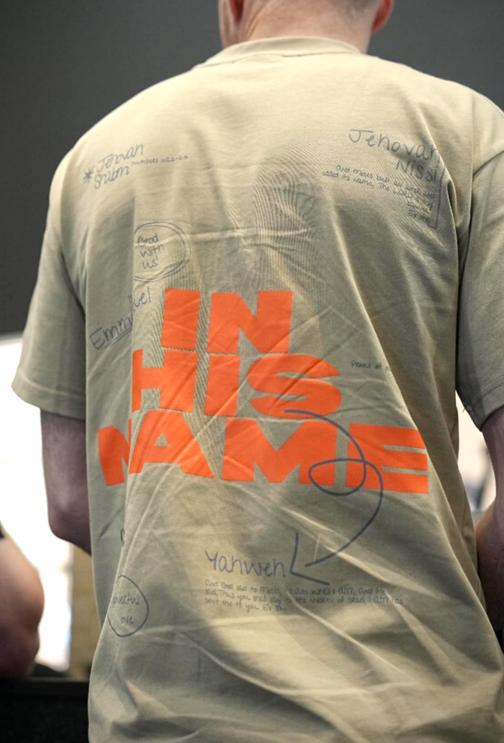 Oversized Tan Graphic Embroidered/Print Tee - His Name