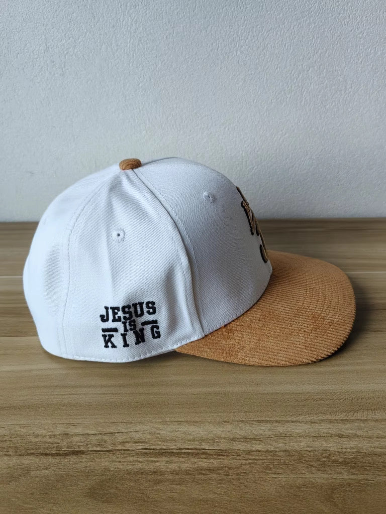 Jesus is King - Lux Gold Embroidered 5 Panel  Cotton SnapBack Cap