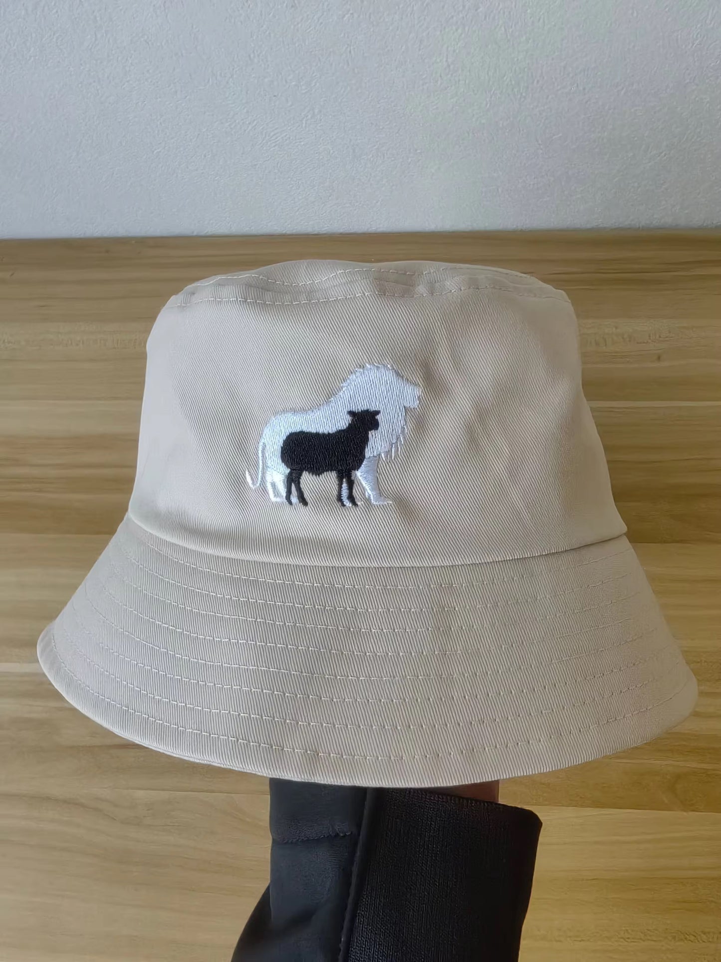Lion and Lamb Embroidered Bucket Hat