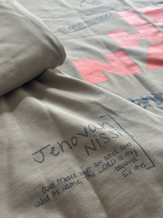 Oversized Tan Graphic Embroidered/Print Tee - His Name