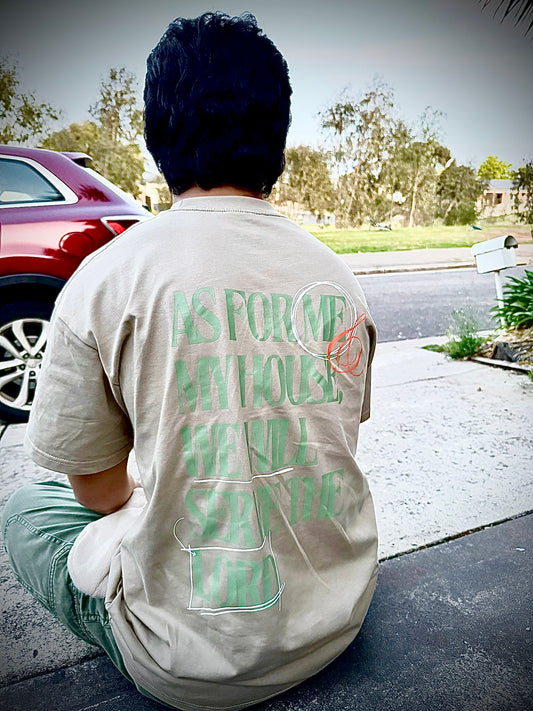 Oversized Tan Embroidered/Print Graphic Tee- My House