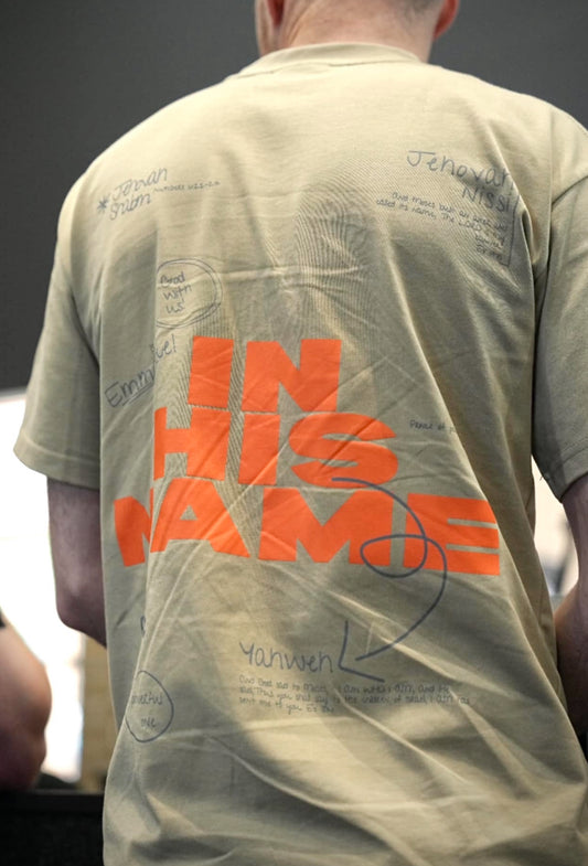 Oversized Tan Graphic Embroidered/Print Tee - His Name